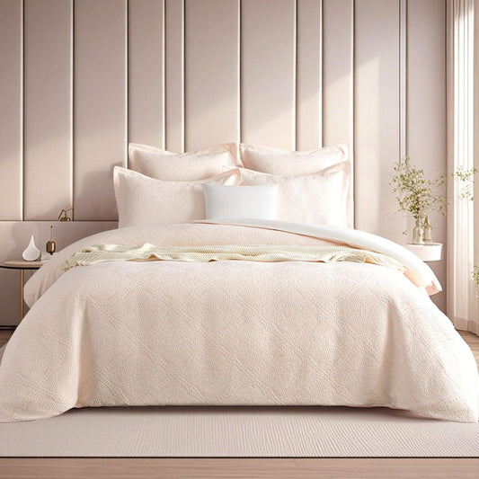 Cream jacquard super king quilt cover set with subtle textured pattern