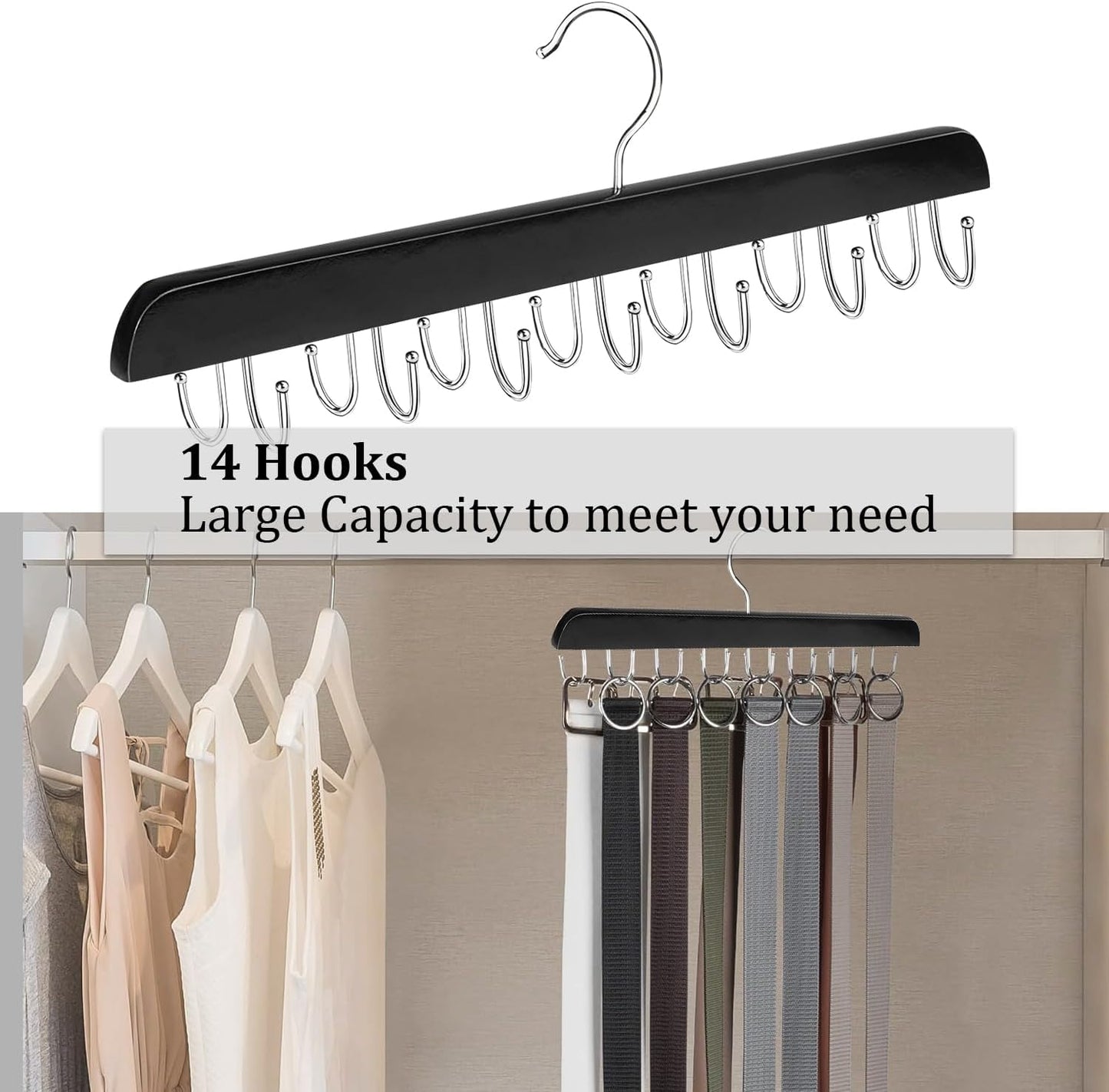 Belt Hanger Belt Organizer Tie Rack Tank Top Bra Hanger Tie Hanger Bra Organizer for Closet with 14 Hooks,Upgraded 360°Rotating,Space Saver for Underwear & Tie Storage 2pcs