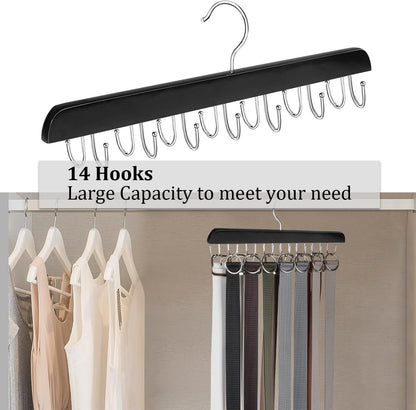 Belt Hanger Belt Organizer Tie Rack Tank Top Bra Hanger Tie Hanger Bra Organizer for Closet with 14 Hooks,Upgraded 360°Rotating,Space Saver for Underwear & Tie Storage 2pcs