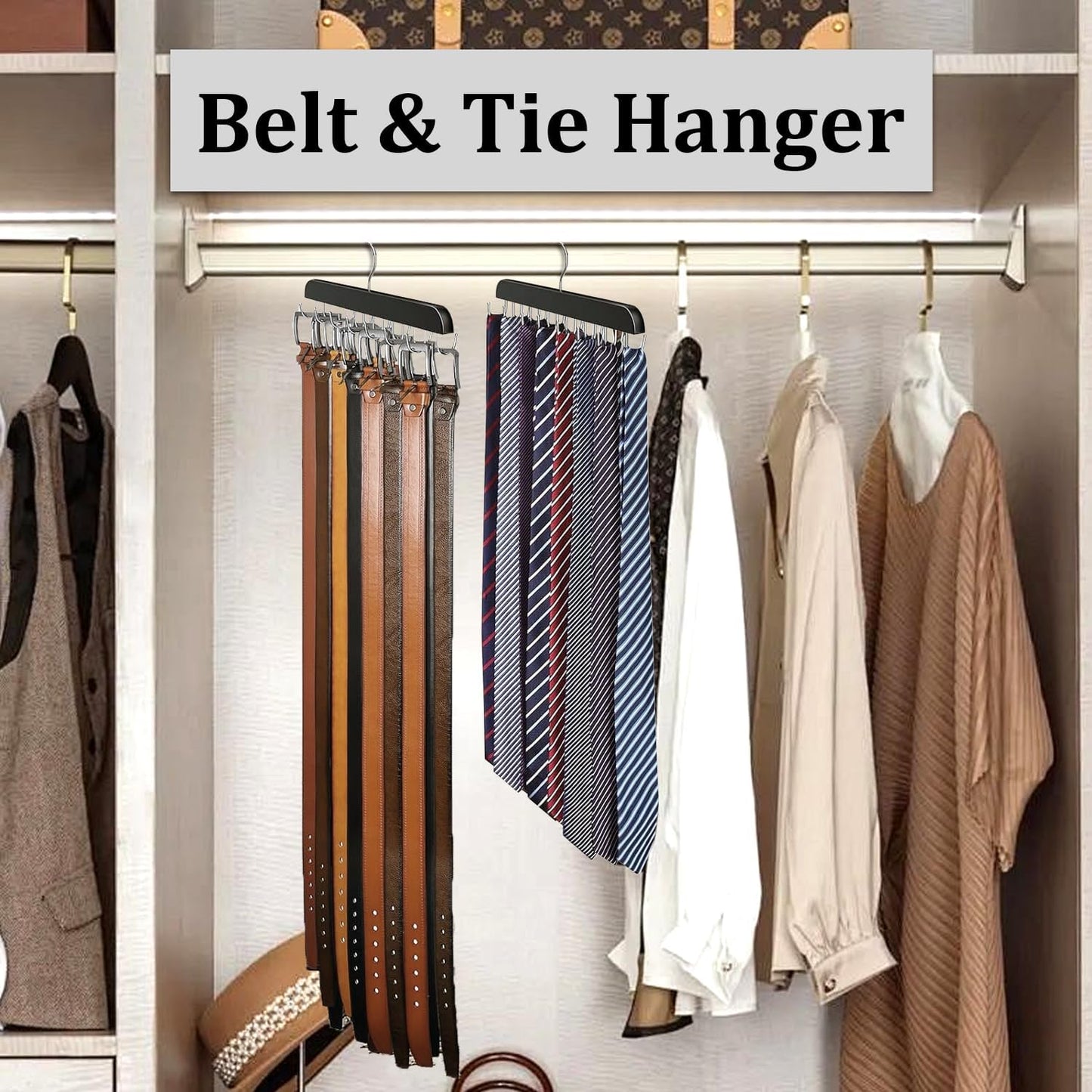 Belt Hanger Belt Organizer Tie Rack Tank Top Bra Hanger Tie Hanger Bra Organizer for Closet with 14 Hooks,Upgraded 360°Rotating,Space Saver for Underwear & Tie Storage 2pcs