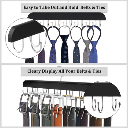 Belt Hanger Belt Organizer Tie Rack Tank Top Bra Hanger Tie Hanger Bra Organizer for Closet with 14 Hooks,Upgraded 360°Rotating,Space Saver for Underwear & Tie Storage 2pcs