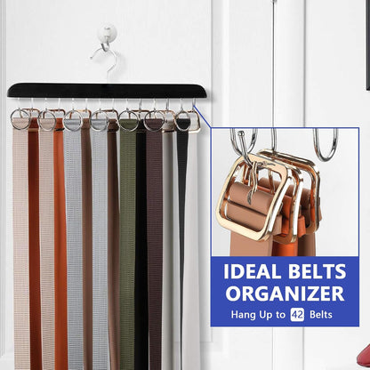 Belt Hanger Bra Hanger Tie Rack, Belt Organizer for Closet Accessories with 14 Hooks, Sturdy Wood for Closet Organizers and Storage