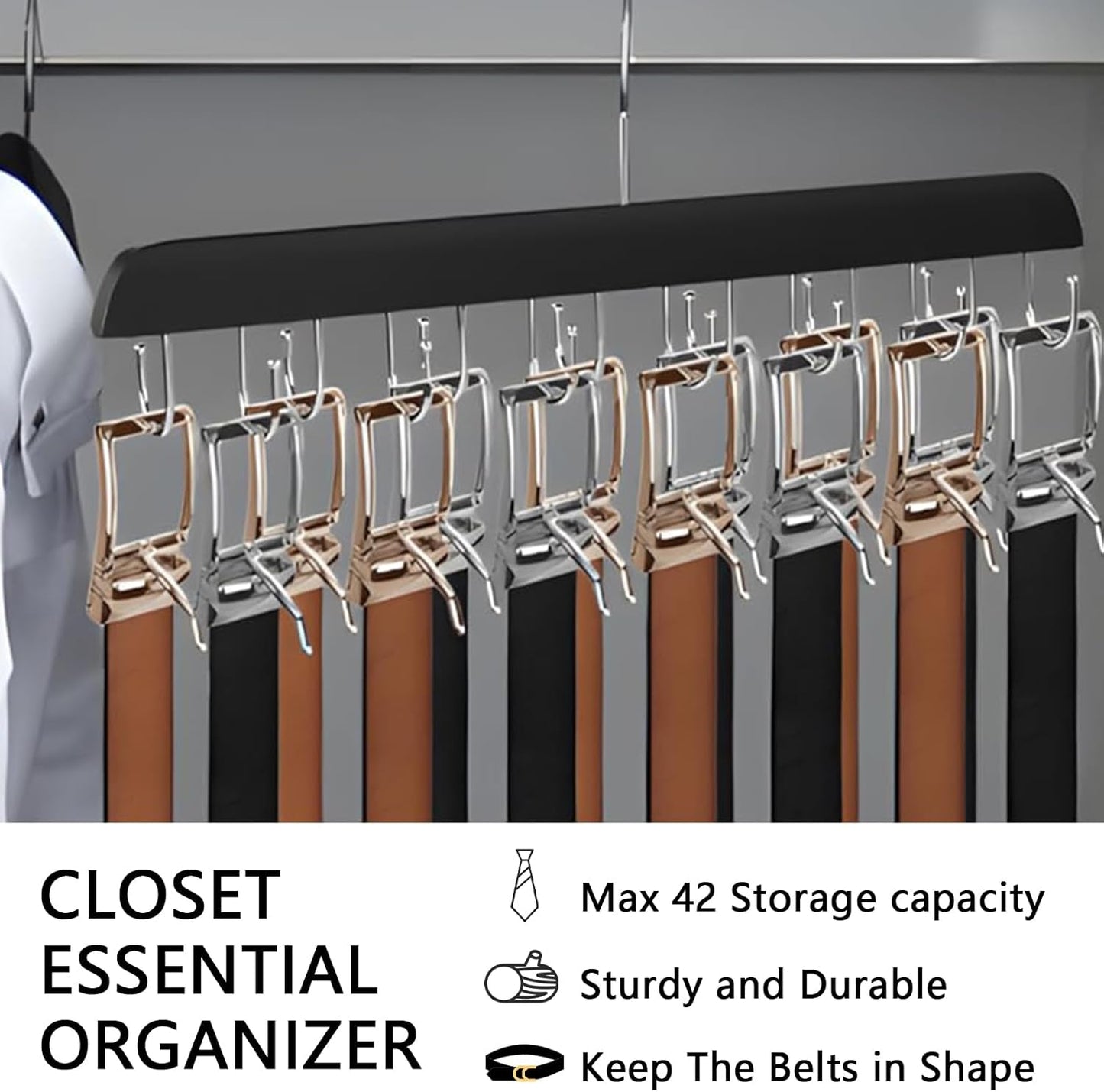 Belt Hanger Bra Hanger Tie Rack, Belt Organizer for Closet Accessories with 14 Hooks, Sturdy Wood for Closet Organizers and Storage