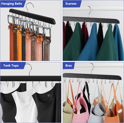 Belt Hanger Bra Hanger Tie Rack, Belt Organizer for Closet Accessories with 14 Hooks, Sturdy Wood for Closet Organizers and Storage