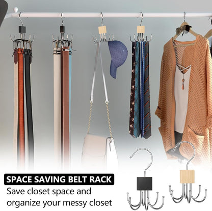 Belt Hanger Tie Rack, 2 Pcs Closet Hanger Organizer 360° Rotatable Metal Belt Holder for Closet Accessories Organizer and Storage