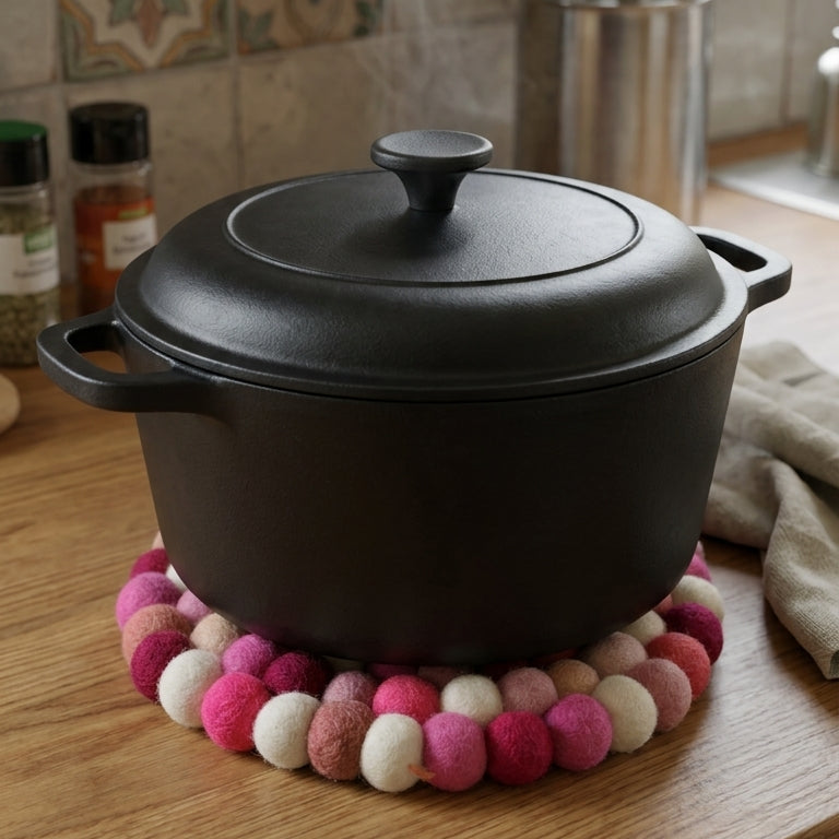 Berry Pop Pink Wool Felt Trivet Heat Mat – Handmade Pot Mat