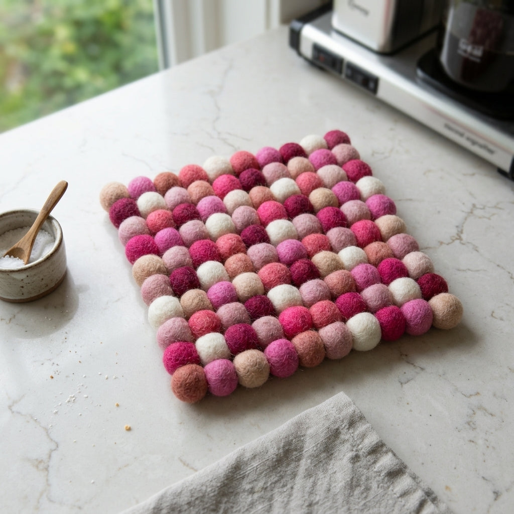 Berry Pop Pink Wool Felt Trivet Heat Mat – Handmade Pot Mat