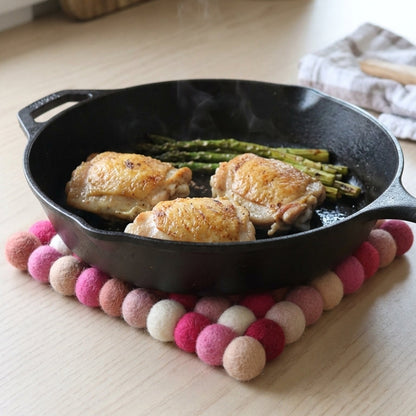 Berry Pop Pink Wool Felt Trivet Heat Mat – Handmade Pot Mat