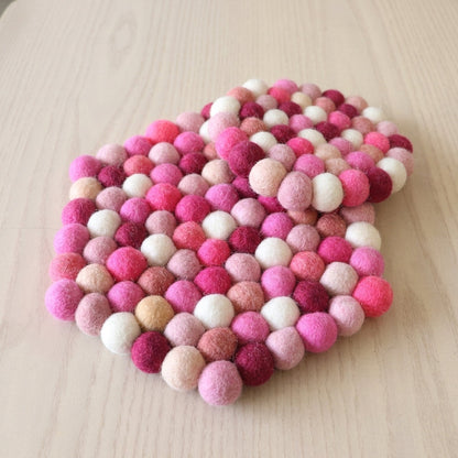 Berry Pop Pink Wool Felt Trivet Heat Mat – Handmade Pot Mat