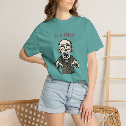 Pixel Zombie 'BRAINS!!' T-Shirt  By Aprasi