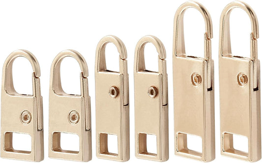 Gold metal zipper pull replacement tabs, set of six with ring handles