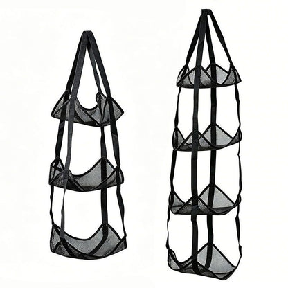 Black 3-Layer + 4-Layer Hanging Mesh Storage Bag Set for Balls Toys and Sports Gear