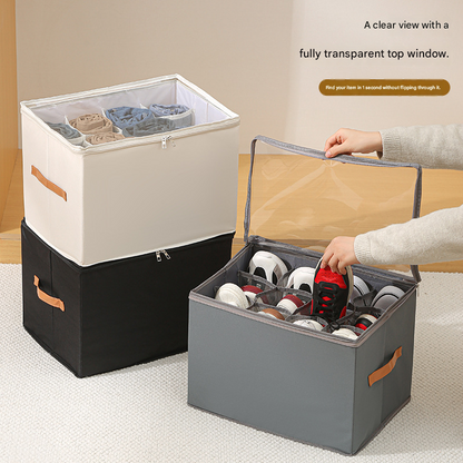 Black Foldable Fabric Shoe Storage Box with Compartments Dustproof Moistureproof