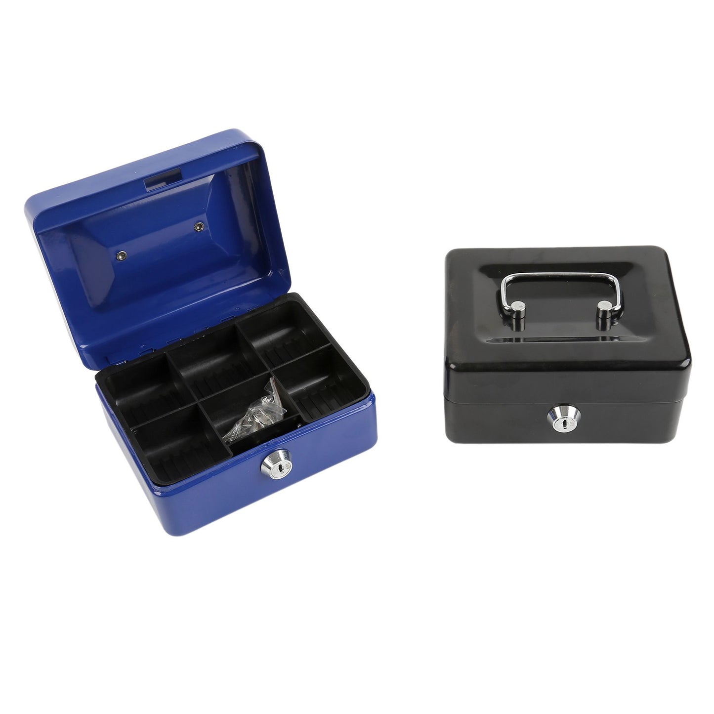 Black Handheld Cash Box Lockable Money Storage Box with Removable Cash Tray Portable Metal Money Safe with Keys 200x160x90mm