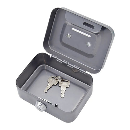 Black Lockable Metal Cash Box with Coin Slot Portable Money Storage Box Small Savings Bank Key Lock Cash Holder Organiser for Coins Notes Home Office Use 115x85x58mm