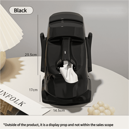 Black desktop headphone stand with tissue box, tissue protruding in center