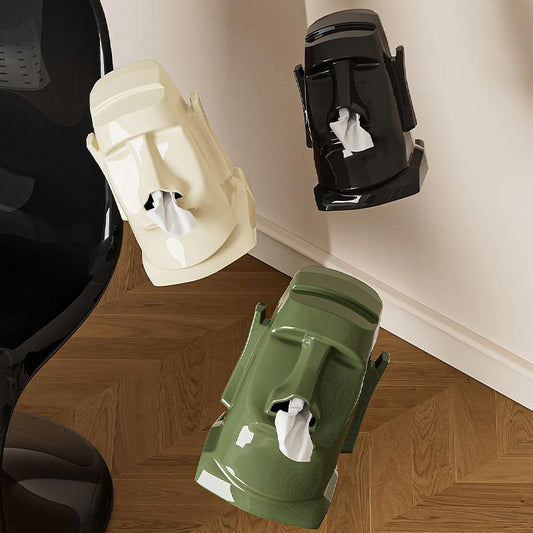 Desk tissue box and headphone stand in black and green, tissue coming out