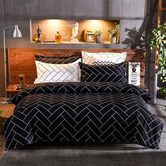 Black and white duvet cover set with zigzag stripe pattern and matching pillowcases