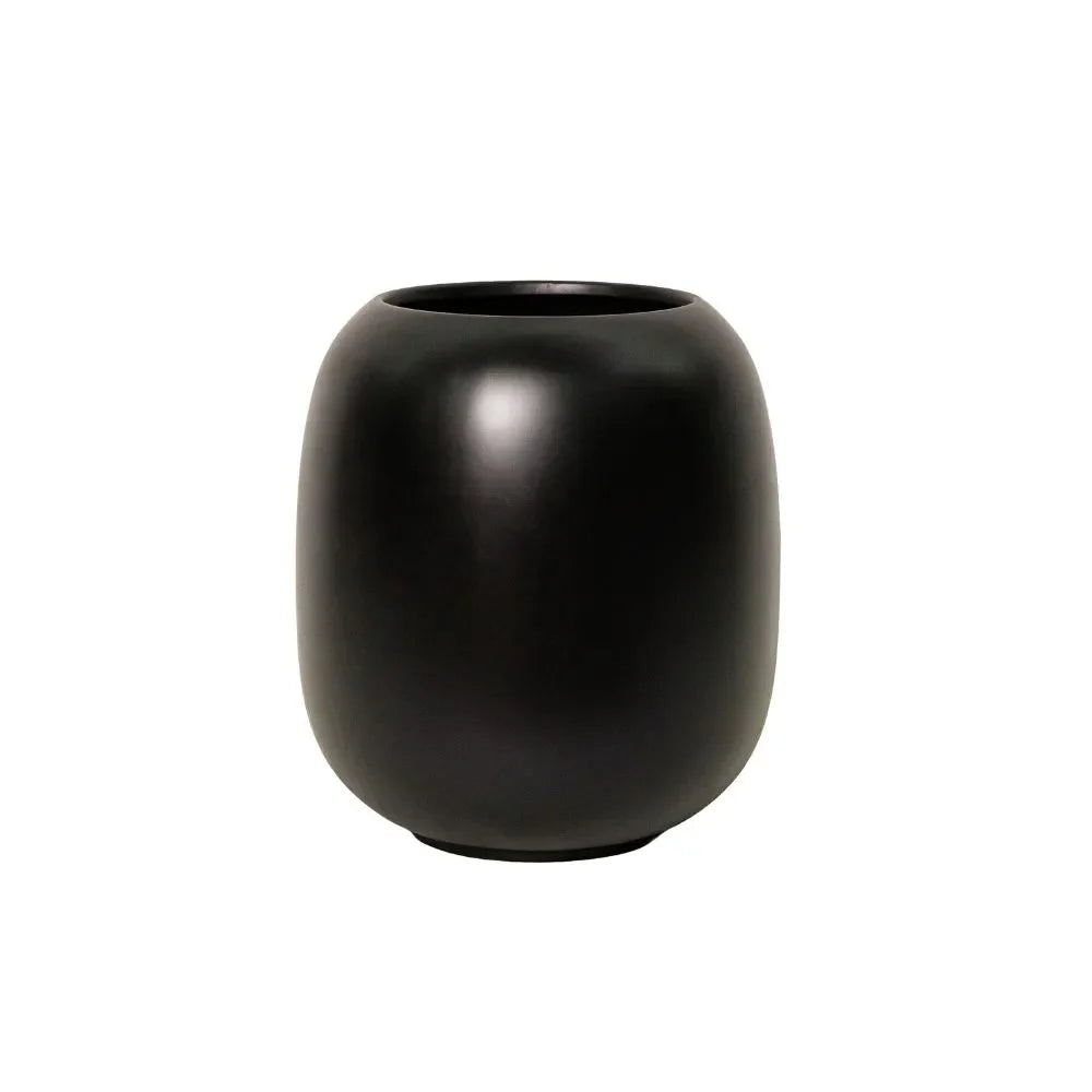 Charcoal ceramic vase with rounded body and wide open top