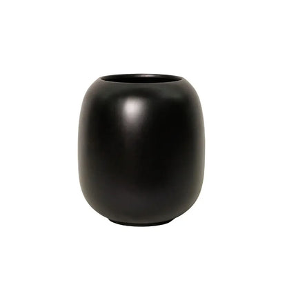 Charcoal ceramic vase with rounded body and wide open top