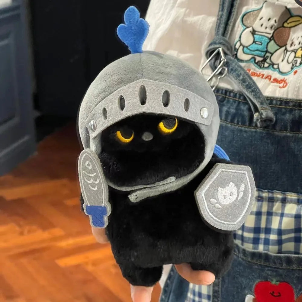 Black Cat Knight Plush Pendant -Fantasy Armor Cat Handmade Plush 16cm