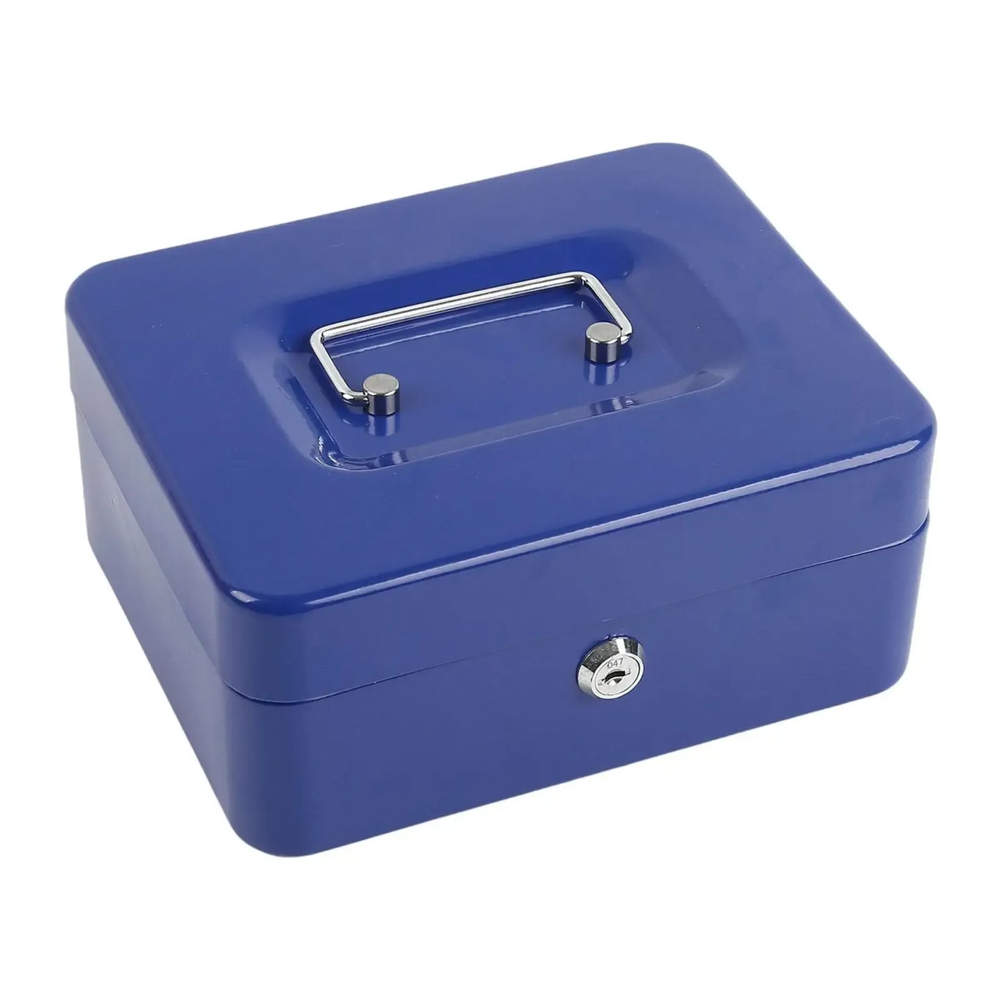Blue Handheld Cash Box Lockable Money Storage Box with Removable Cash Tray Portable Metal Money Safe with Keys 200x160x90mm