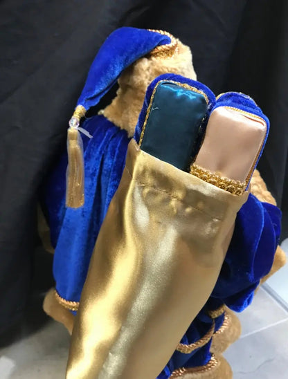 Blue Velvet Standing Santa Claus Christmas Ornament – Luxury Holiday Figure Decoration 52cm approx