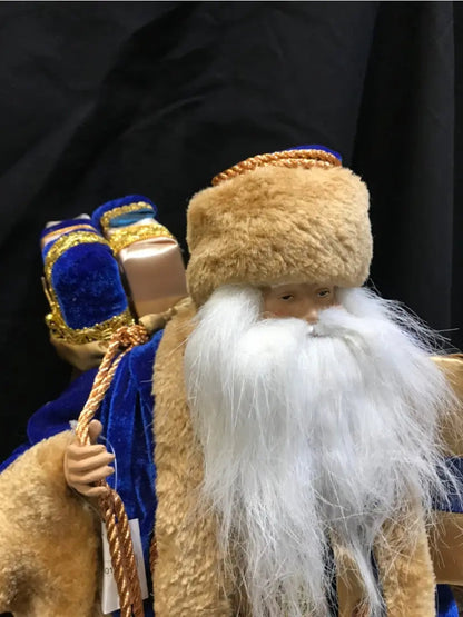 Blue Velvet Standing Santa Claus Christmas Ornament – Luxury Holiday Figure Decoration 52cm approx
