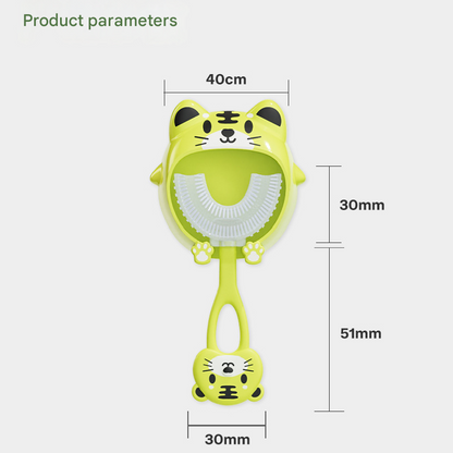 Blue frog U-Shaped Kids Toothbrush - Food Grade Silicone Manual Toothbrush for 2-12 Year Olds - 360 degree Full Mouth Cleaning Baby Oral Care - Comes with Wall Mount Holder