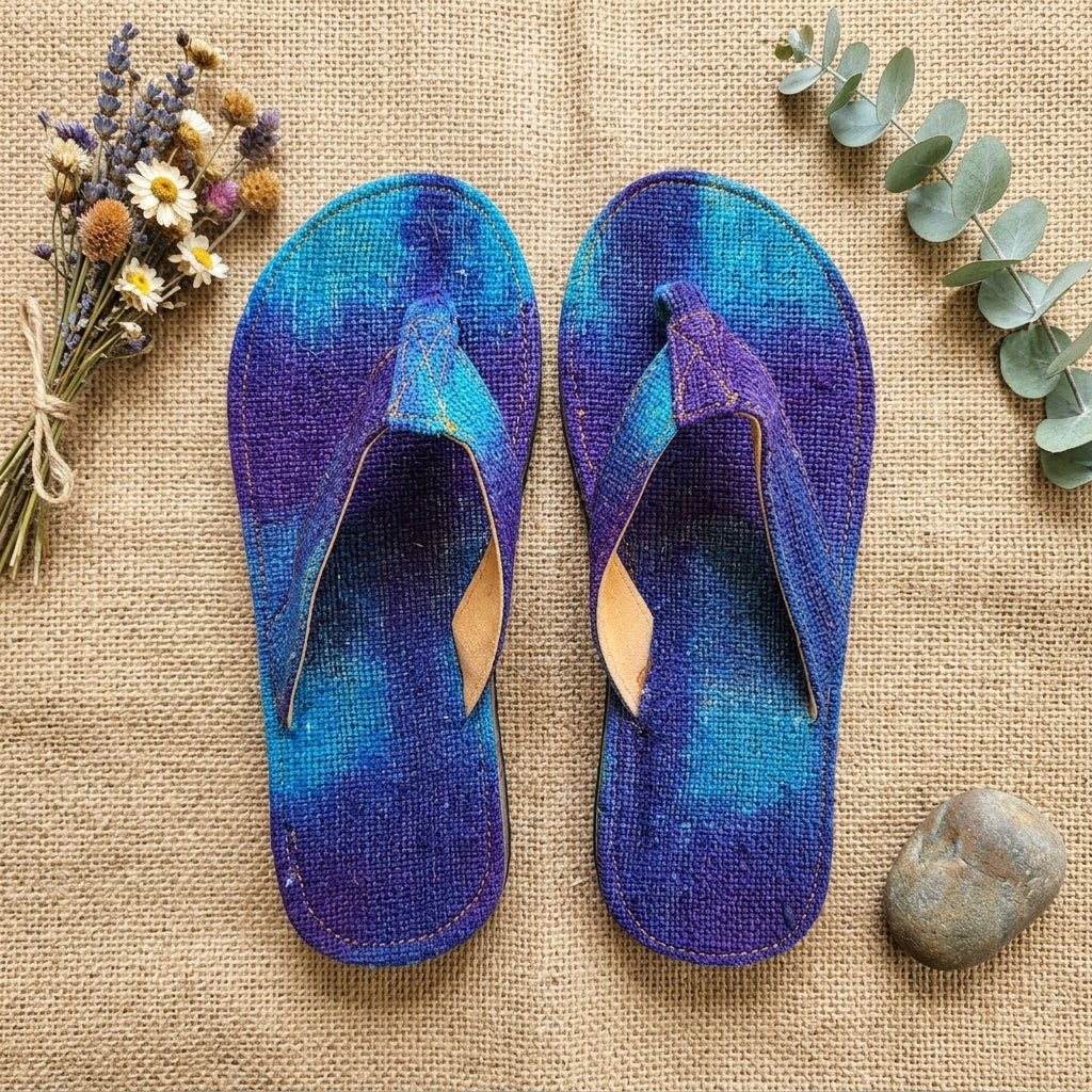 Blue Dye Hemp Flip Flops – Blue & Tie Dye Vegan Summer Sandals