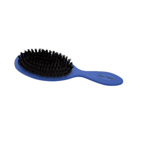 Plush Puppy pure boar bristle brush with blue handle and black bristle head