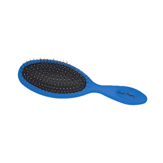 Blue oval pin brush with comfortable handle and dense bristle pins