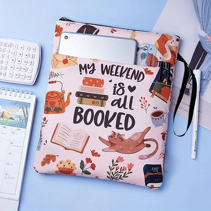Bohemian check Zippered Book Sleeve with Printed Design – Waterproof Protective Cover for Books, Ideal for Readers and Students with Extra Pocket & Carry Strap