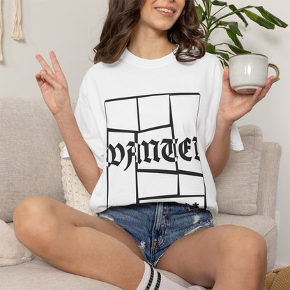 Wanted Graphic Tee Window Grid Design with wanted printed Tees
