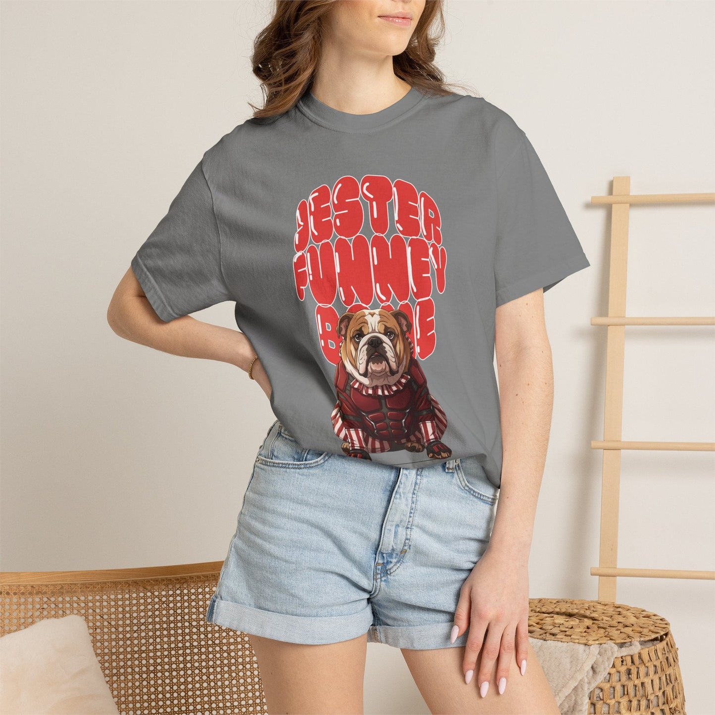MissChiff Tees Bulldog Jester Graphic T-Shirt | Funny Bone Retro Dog Tee  Unisex Comfort Colors