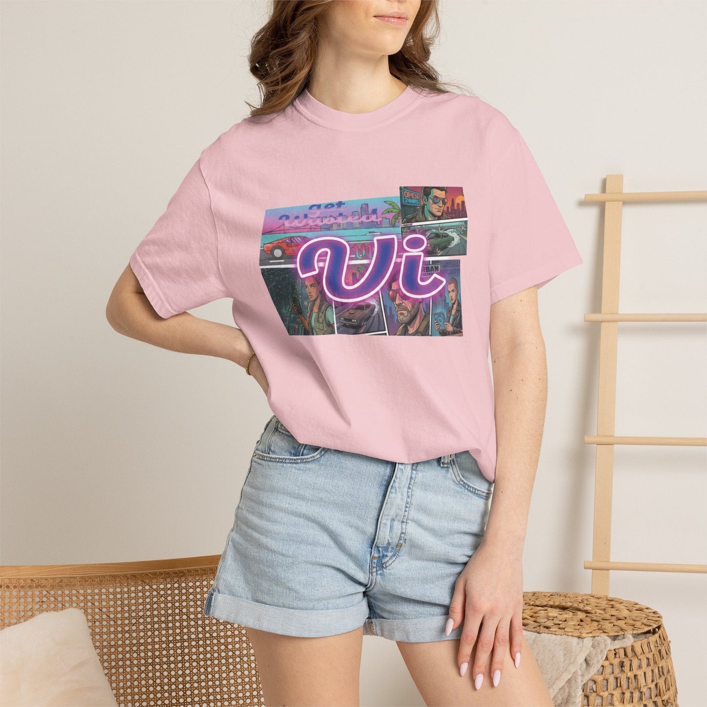 Vice City VI Retro Aesthetic Graphic Tee, Neon Miami Vibes  T-Shirt