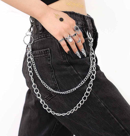 Bomine Hip Hop Pants Jean Chain Goth Punk Silver Trousers Chains Biker Heavy Thick Wallet Pocket Chains Silver Keychains Body Jewelry for Men and Women (Silver), 1 Count (Pack of 1)