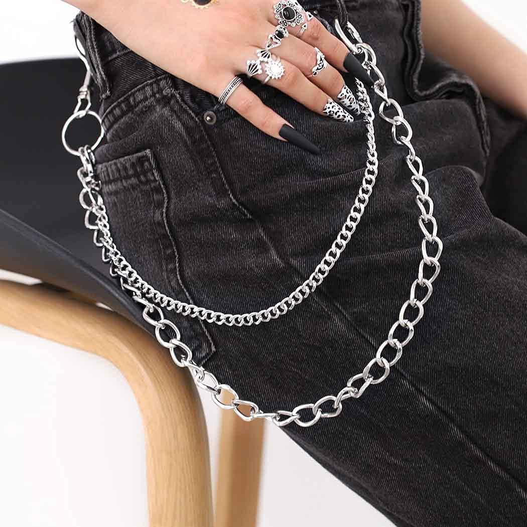 Bomine Hip Hop Pants Jean Chain Goth Punk Silver Trousers Chains Biker Heavy Thick Wallet Pocket Chains Silver Keychains Body Jewelry for Men and Women (Silver), 1 Count (Pack of 1)