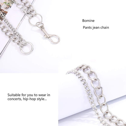 Bomine Hip Hop Pants Jean Chain Goth Punk Silver Trousers Chains Biker Heavy Thick Wallet Pocket Chains Silver Keychains Body Jewelry for Men and Women (Silver), 1 Count (Pack of 1)