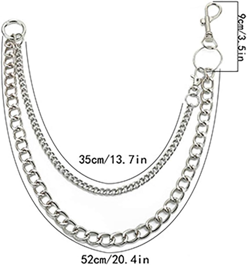 Bomine Hip Hop Pants Jean Chain Goth Punk Silver Trousers Chains Biker Heavy Thick Wallet Pocket Chains Silver Keychains Body Jewelry for Men and Women (Silver), 1 Count (Pack of 1)