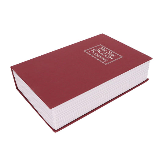 Red book safe storage box with embossed front label and white stacked pages