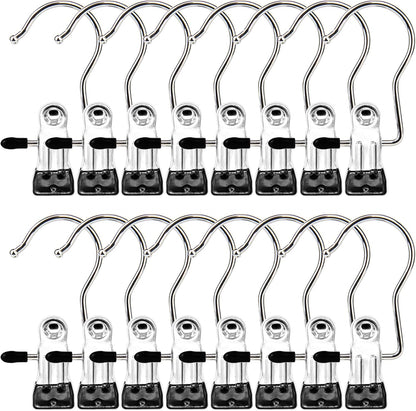 Boot Hangers Clips, 16 Pack Laundry Hooks Hanging Clips Clothes Pins Closet Hanger Organizer Clamps Socks Towel Clips Heavy Duty Clothespins Bulk Hanger Clips for Closet Travel Pants Socks Handbags