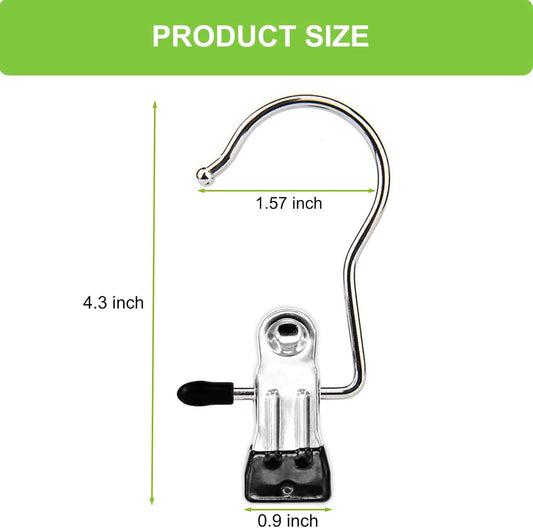 Single stainless steel boot hanger clip with curved hook and black rubber grip end