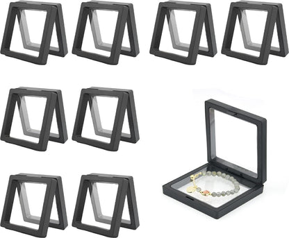 Jewelry Box - 8 Pieces - Jewel Box - Jewelry Boxes - Jewelry Holder - Small Jewelry Case - Travel Size - Transparent PE Floating Display Case - Jewelry Storage Box - 9x9cm - For Rings/Necklaces/Bracelets/Earrings/Coins/Jewelry/Watches - Black