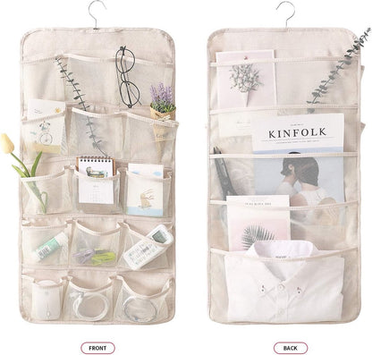 Bra Organizer - Double-Sided 12+18 Storage Pockets - Bra Divider for Closet - Hanging Underwear Divider - Beige - Hanging Storage Bag for Clothing - Clothing Organizer - Washable - Underwear / Socks / Shirts / Bra - Space Saving - 1 Piece