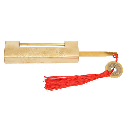 Brass Antique Padlock Spacing 5.9cm Exquisite Rustproof Chinese Old Style Fish Horizontal Padlock for Jewelry Boxes Brass Colour
