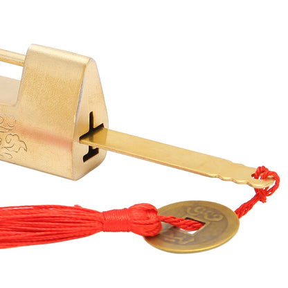 Brass Antique Padlock Spacing 5.9cm Exquisite Rustproof Chinese Old Style Fish Horizontal Padlock for Jewelry Boxes Brass Colour