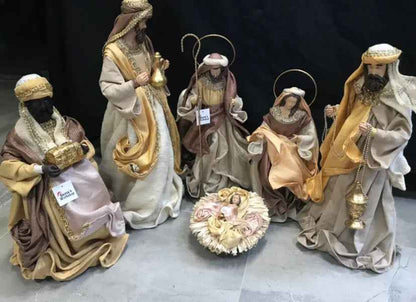 ⭐ Brown Gold Christmas Handmade Nativity Set with Manger (35–50cm) – Holy Family Religious Christian Home Decor & Holiday Gift ⭐
