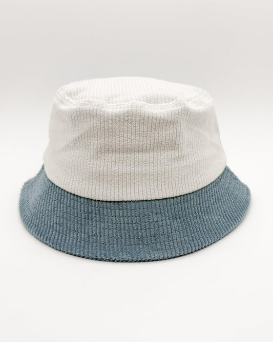 White ribbed crown and light blue woven bucket brim