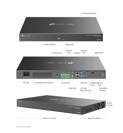 TP-Link VIGI NVR4016H | 16‑Channel 4K Network Video Recorder, Dual HDMI Output, H.265+ Compression, 4× SATA (Up to 16 TB Each) non PoE